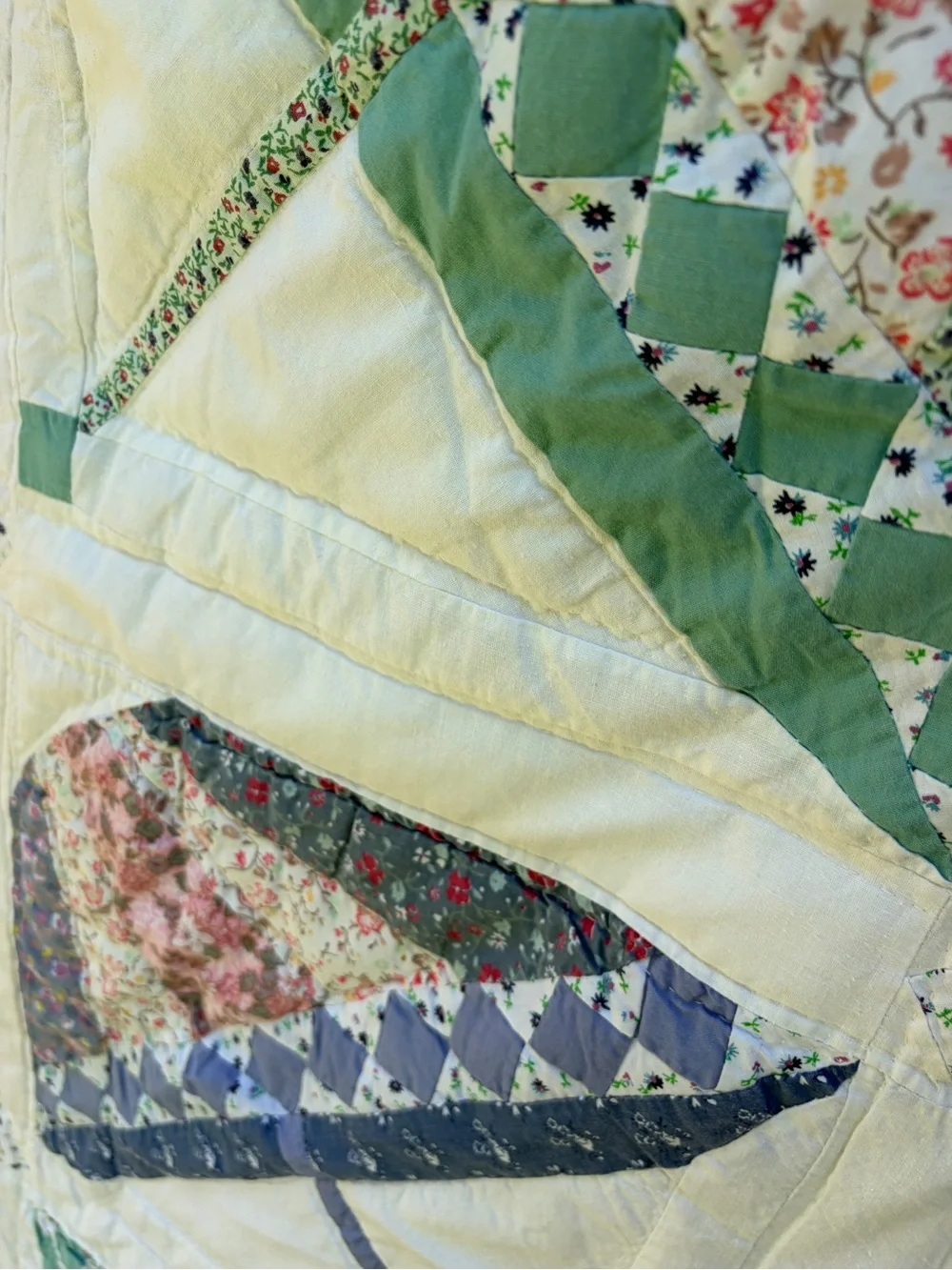 Vintage Handmade Umbrella Quilt 64X80 - Cottage Floral Patchwork Quilt